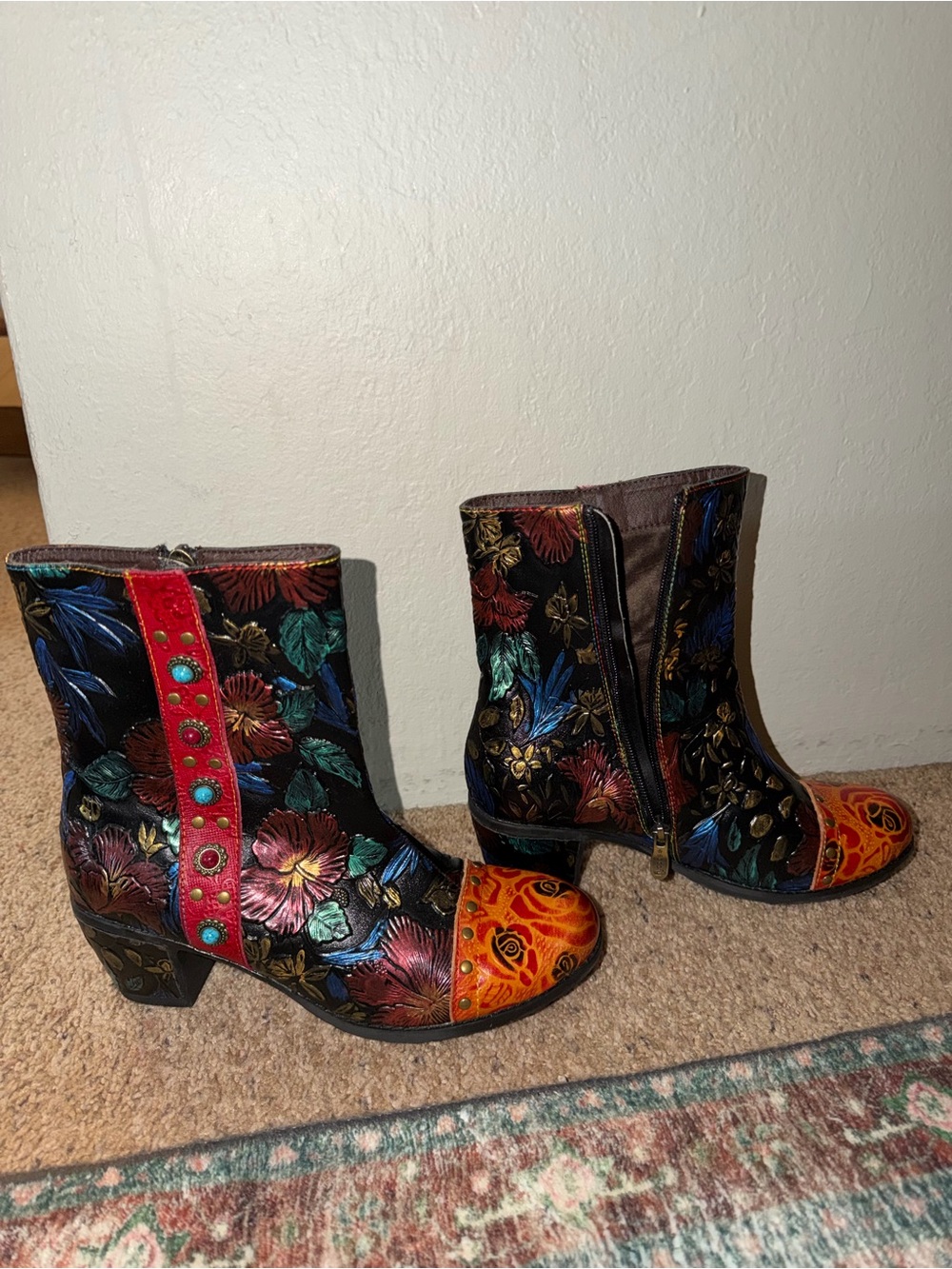 Socofy Floral Ankle Boots in Multicolor